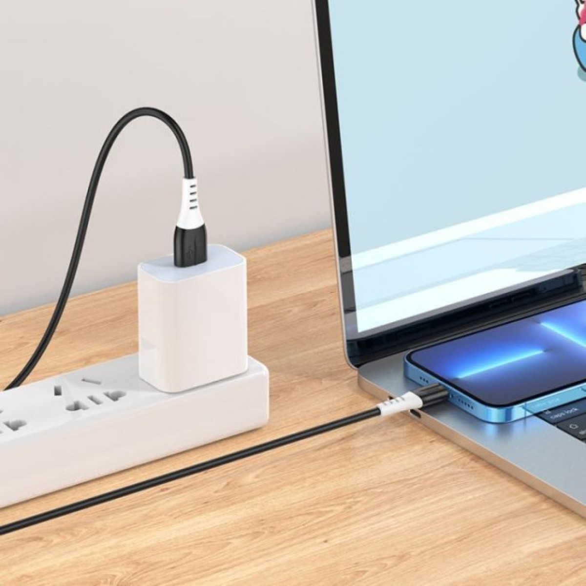 Дата кабель USB 2.0 AM to Lightning 1.0m 2.4A silicone X82 black HOCO (6931474768537) 98_98.jpg - фото 3