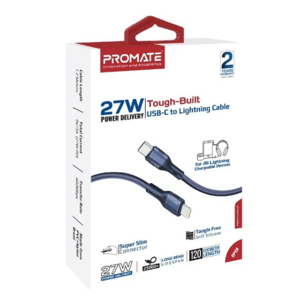 Дата кабель USB-C to Lightning 1.2m 27W PD FletchLink-CI blue Promate (fletchlink-ci.blue) 98_98.jpg - фото 5