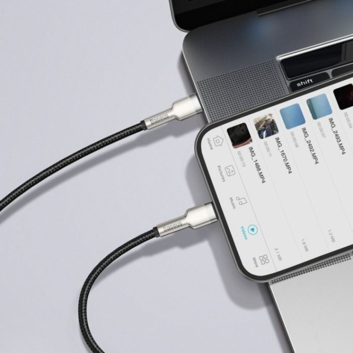 Дата кабель USB-C to Lightning 2.0m Cafule Metal PD 20W black Baseus (CATLJK-B01) 98_98.jpg - фото 2