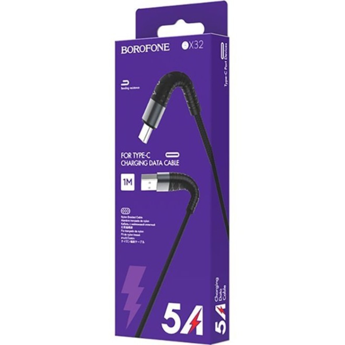 Дата кабель USB 2.0 AM to USB-C 1.0m 2.4A nylon BX32 black BOROFONE (6931474710451) 98_98.jpg - фото 2