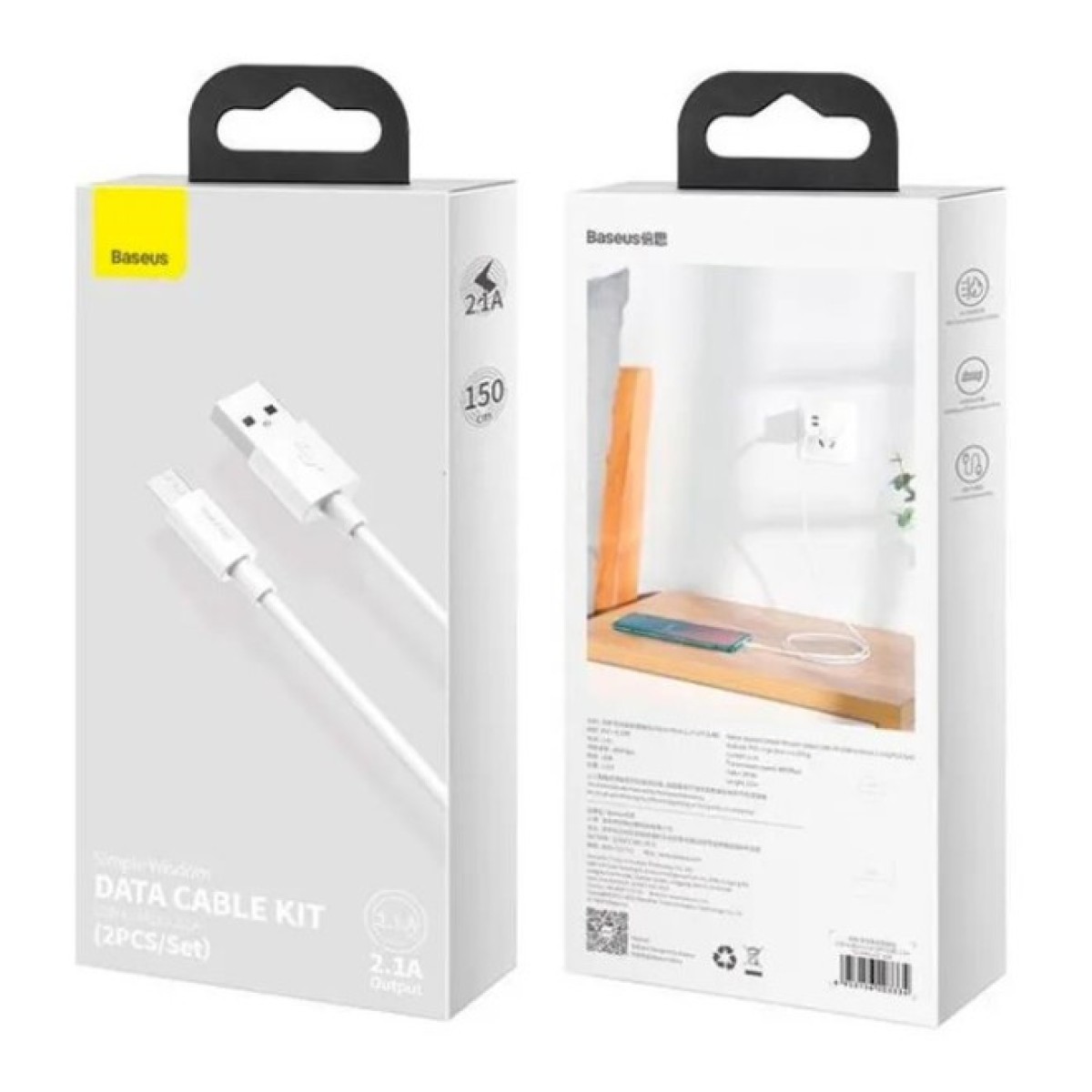 Дата кабель USB 2.0 AM to Micro 5P Simple WisdomKit (2PCS) 1.5m 2.1A white Baseus (TZCAMZJ-02) 98_98.jpg - фото 2