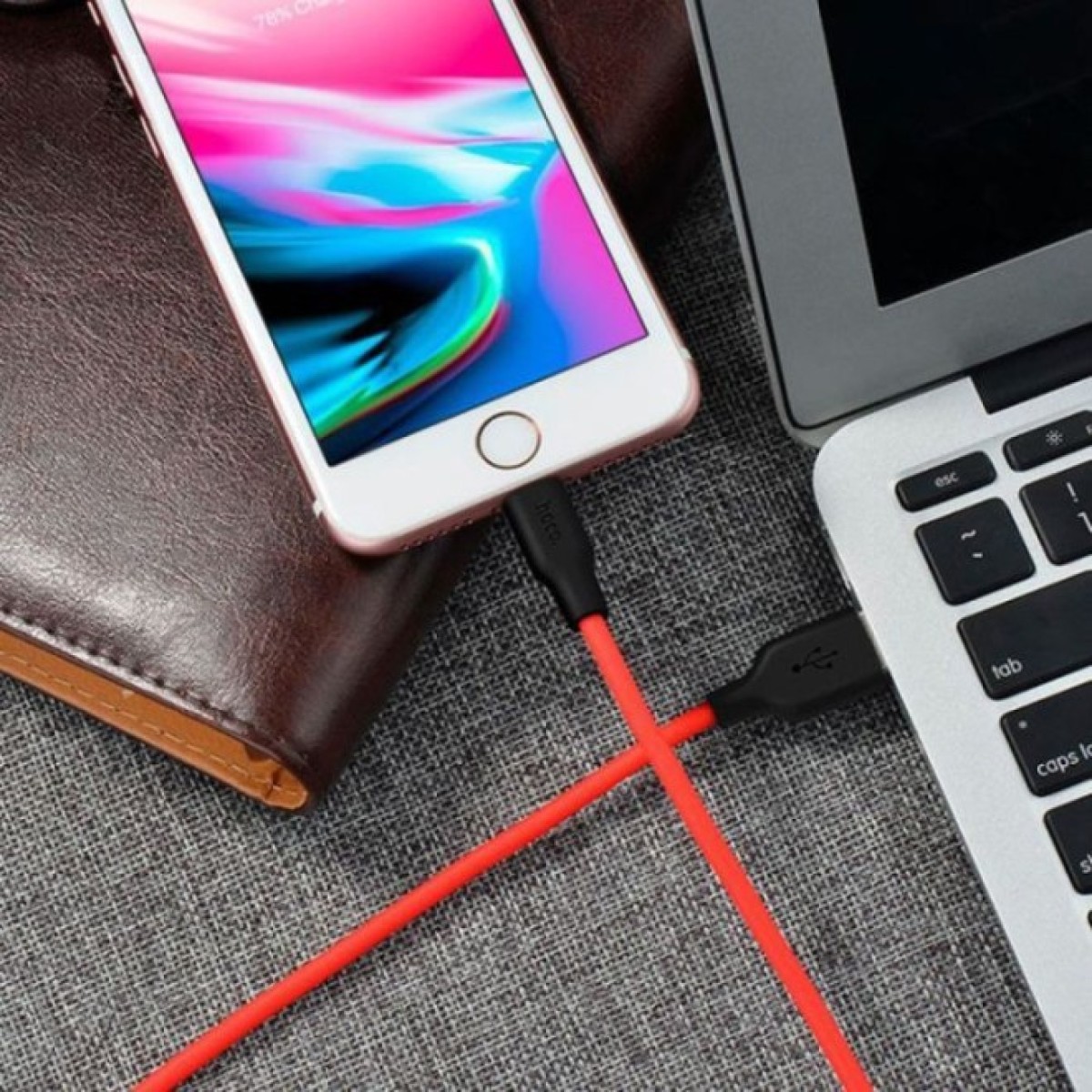 Дата кабель USB 2.0 AM to Lightning 1.0m 2A silicone X21 black+red HOCO (6957531071372) 98_98.jpg - фото 2