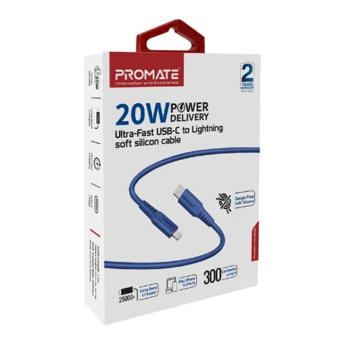 Дата кабель USB-C to Lightning 3.0m 3A PowerLink-300 blue Promate (powerlink-300.blue) 98_98.jpg - фото 7