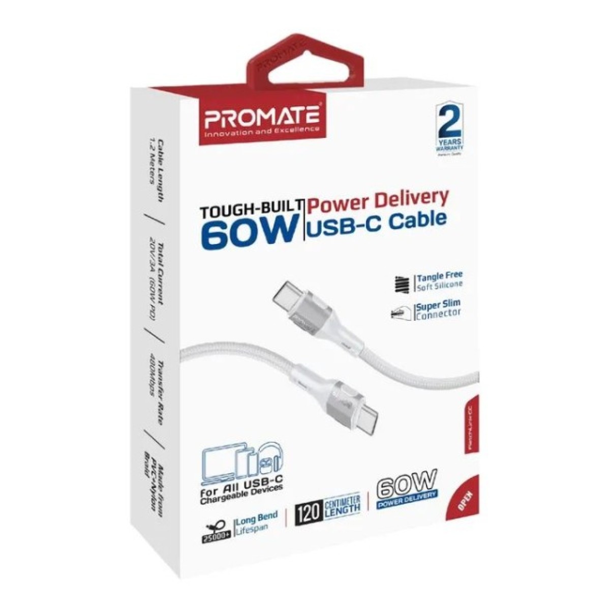 Дата кабель USB-C to USB-C 1.2m 60W PD FletchLink-CC grey Promate (fletchlink-cc.grey) 98_98.jpg - фото 6