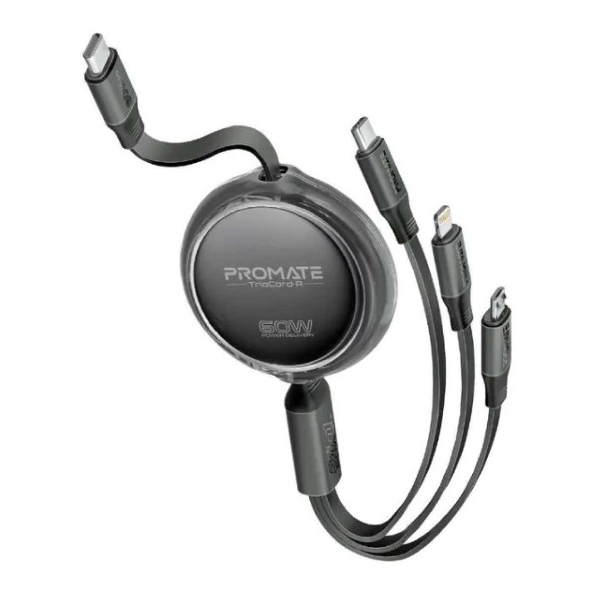 Дата кабель USB-C to Lightning 1.1m 27W + USB-C 60W + Micro USB TrioCord-R black Promate (triocord-r.black) 256_256.jpg