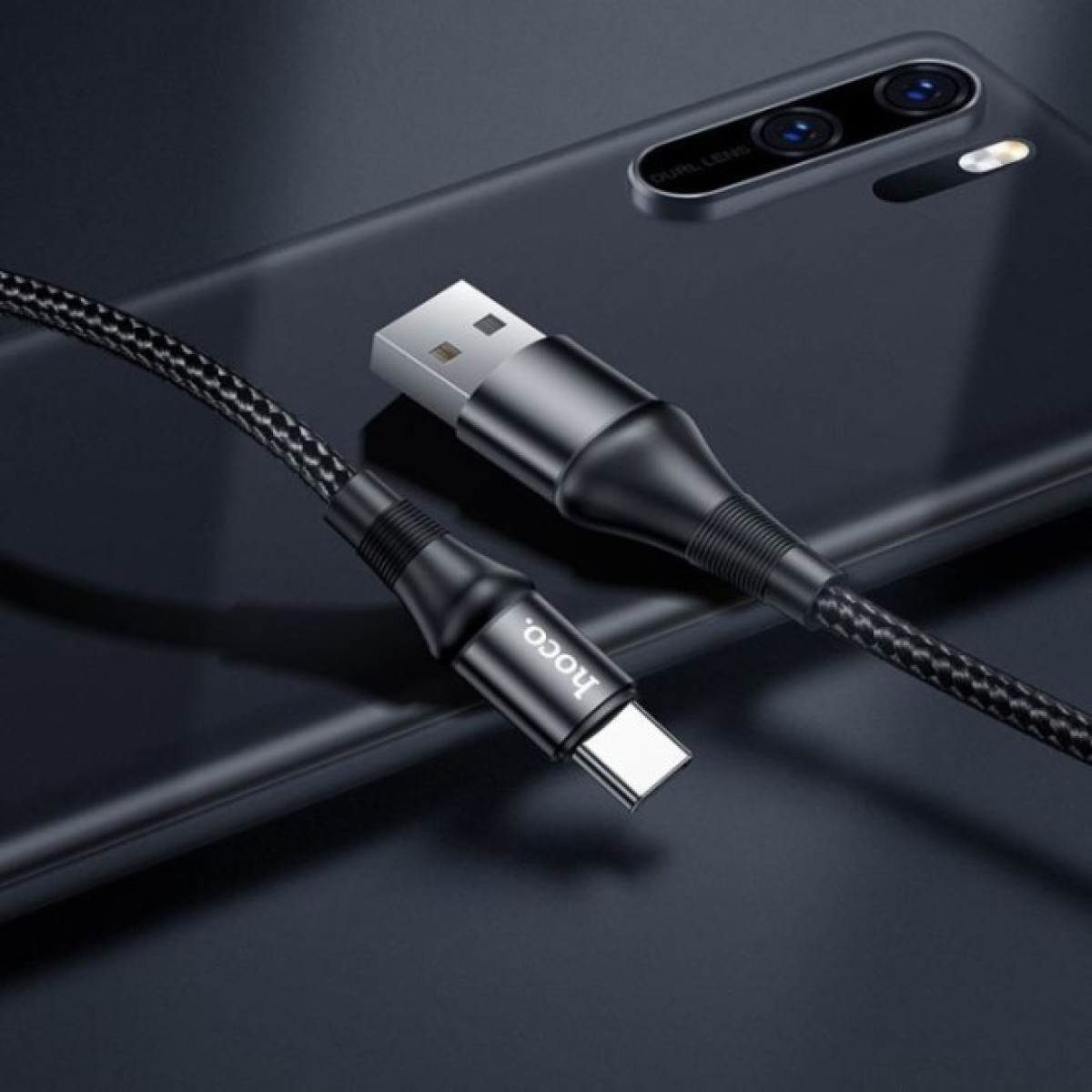 Дата кабель USB 2.0 AM to USB-C 1.0m 3A nylon X50 black HOCO (6931474734235) 98_98.jpg - фото 3
