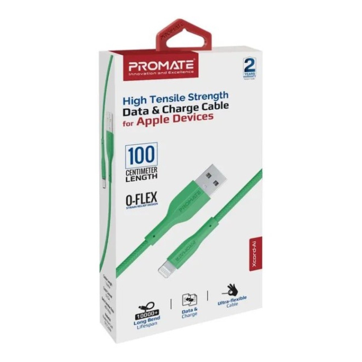 Дата кабель USB 2.0 AM to Lightning 1.0m 2A xCord-Ai green Promate (xcord-ai.green) 98_98.jpg - фото 5