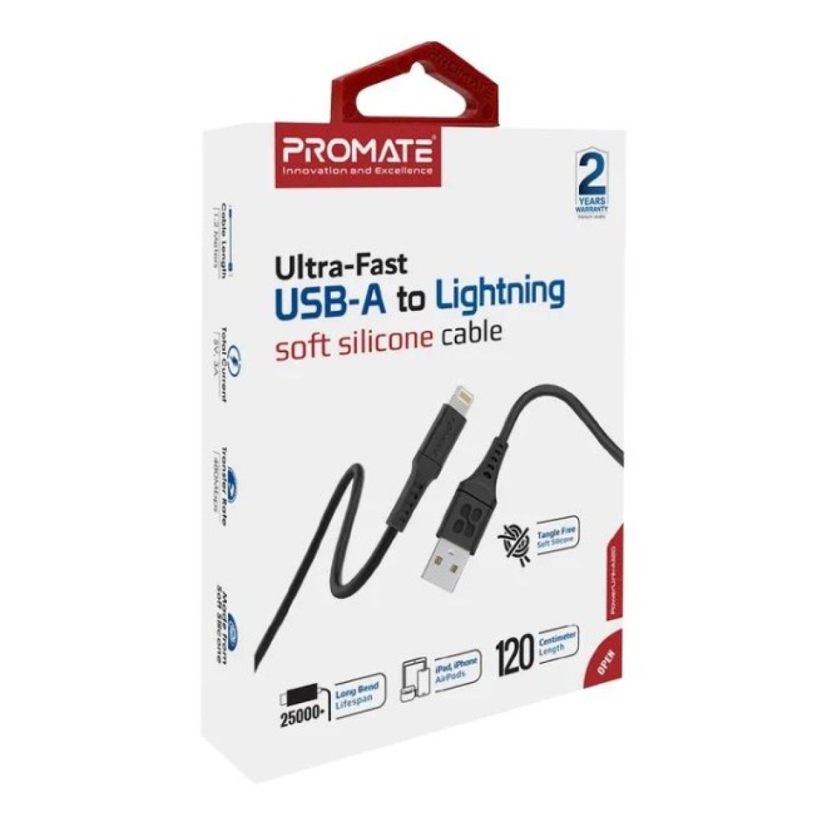Дата кабель USB 2.0 AM to Lightning 1.2m 2.4A PowerLink-Ai120 black Promate (powerlink-ai120.black) 98_98.jpg - фото 7