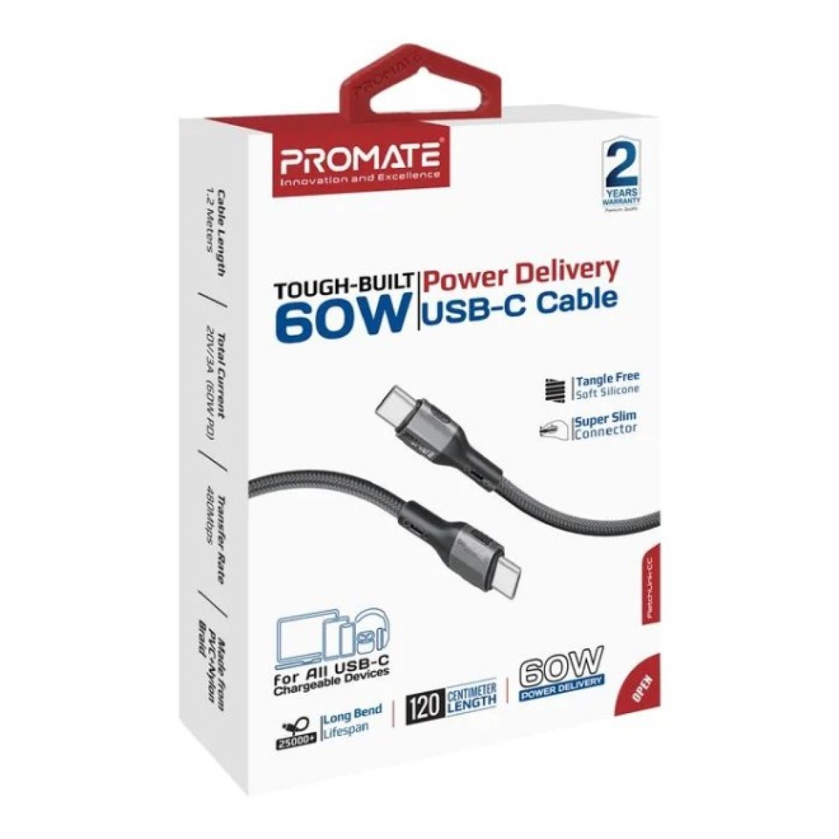 Дата кабель USB-C to USB-C 1.2m 60W PD FletchLink-CC black Promate (fletchlink-cc.black) 98_98.jpg - фото 6