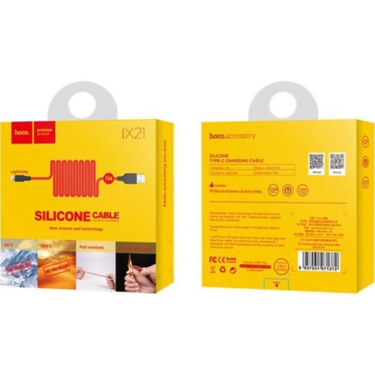 Дата кабель USB 2.0 AM to Lightning 1.0m 2A silicone X21 black+red HOCO (6957531071372) 98_98.jpg - фото 4