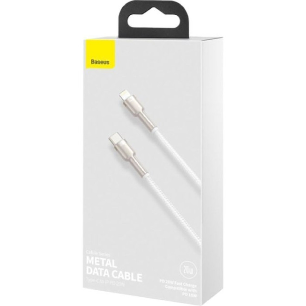 Дата кабель USB-C to Lightning 2.0m Cafule Metal PD 20W white Baseus (CATLJK-B02) 98_98.jpg - фото 4
