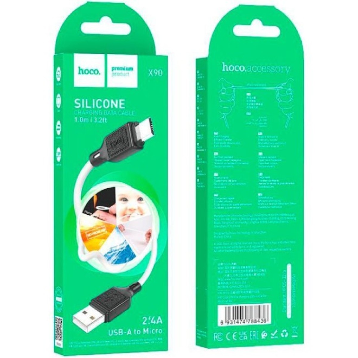 Дата кабель USB 2.0 AM to Micro 5P 1.0m Cool silicone X90 white HOCO (6931474788436) 98_98.jpg - фото 4