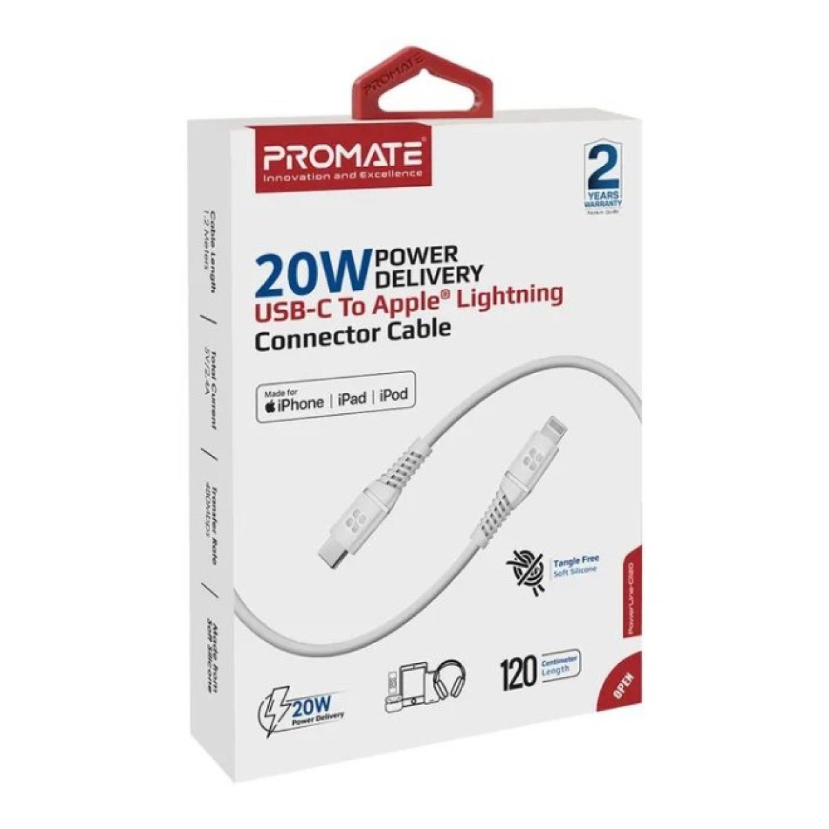 Дата кабель USB-C to Lightning 1.2m 20W PD MFi POWERLINE-CI120 black Promate (powerline-ci120.white) 98_98.jpg - фото 7