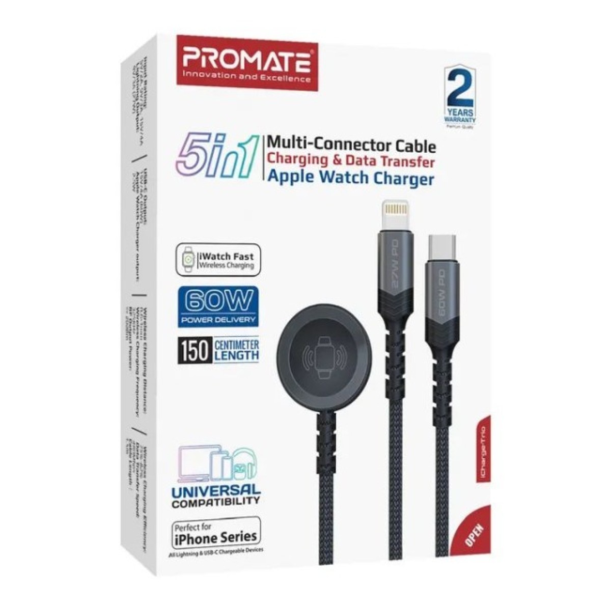 Дата кабель USB-C to Lightning 27W + USB-C 60W + Apple Watch 2.5W 1.5m icharge trio black Promate (icharge-trio.black) 98_98.jpg - фото 3