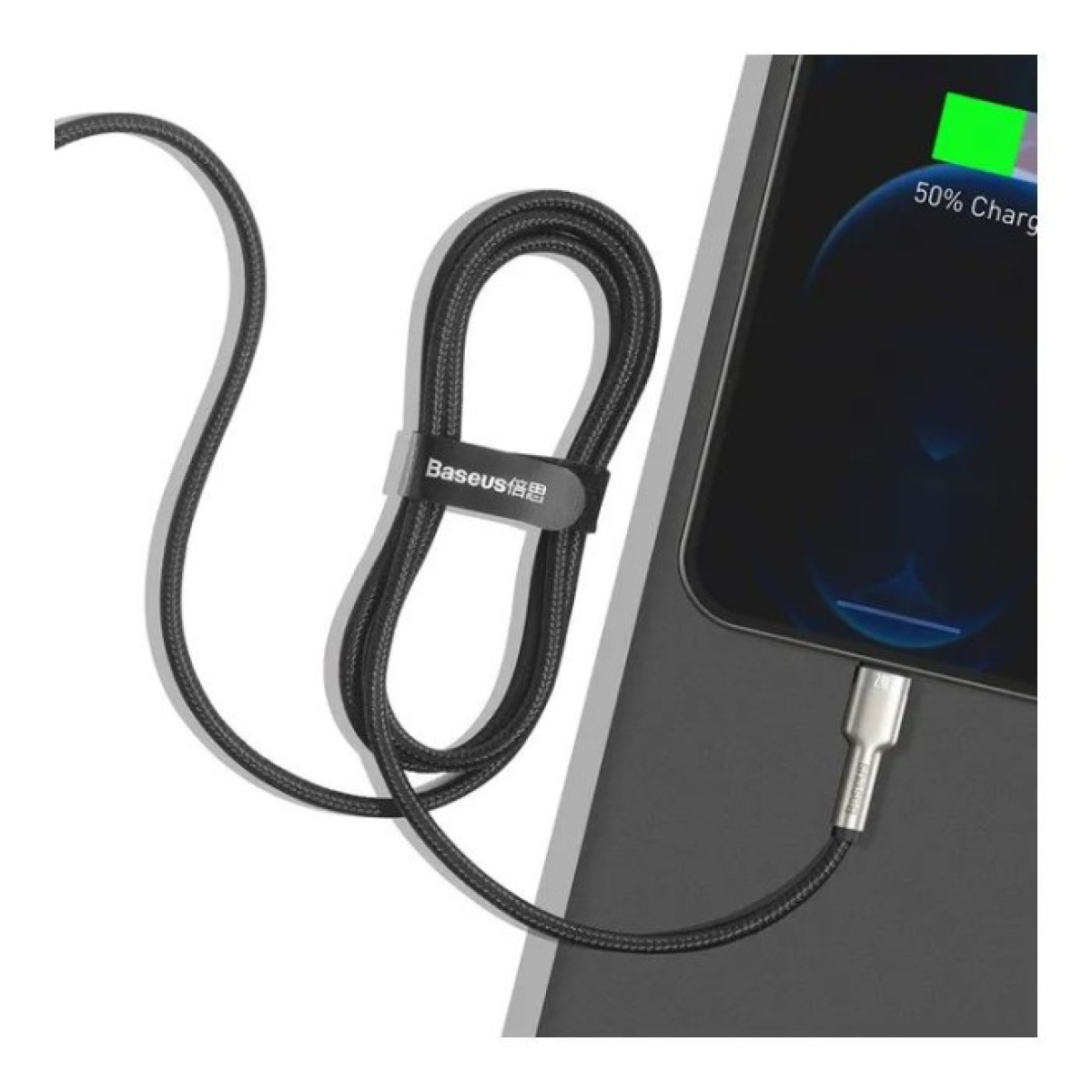 Дата кабель USB 2.0 AM to Lightning 1.0m Cafule Metal 2.4A black Baseus (CALJK-A01) 98_98.jpg - фото 7