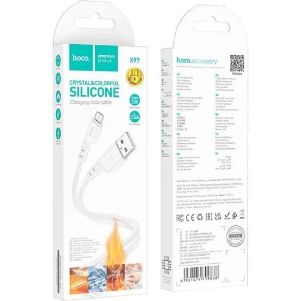 Дата кабель USB 2.0 AM to Micro 5P 1.0m Crystal color silicone X97 white HOCO (6931474799838) 98_98.jpg - фото 4