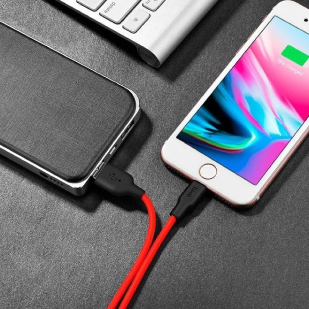 Дата кабель USB 2.0 AM to Lightning 1.0m 2A silicone X21 black+red HOCO (6957531071372) 98_98.jpg - фото 6