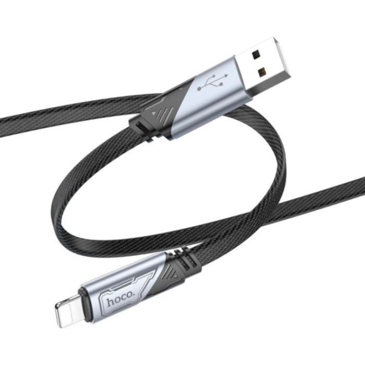 Дата кабель USB 2.0 AM to Lightning 1.2m 2.4A nylon aluminum U125 black HOCO (6942007604987) 98_98.jpg - фото 4