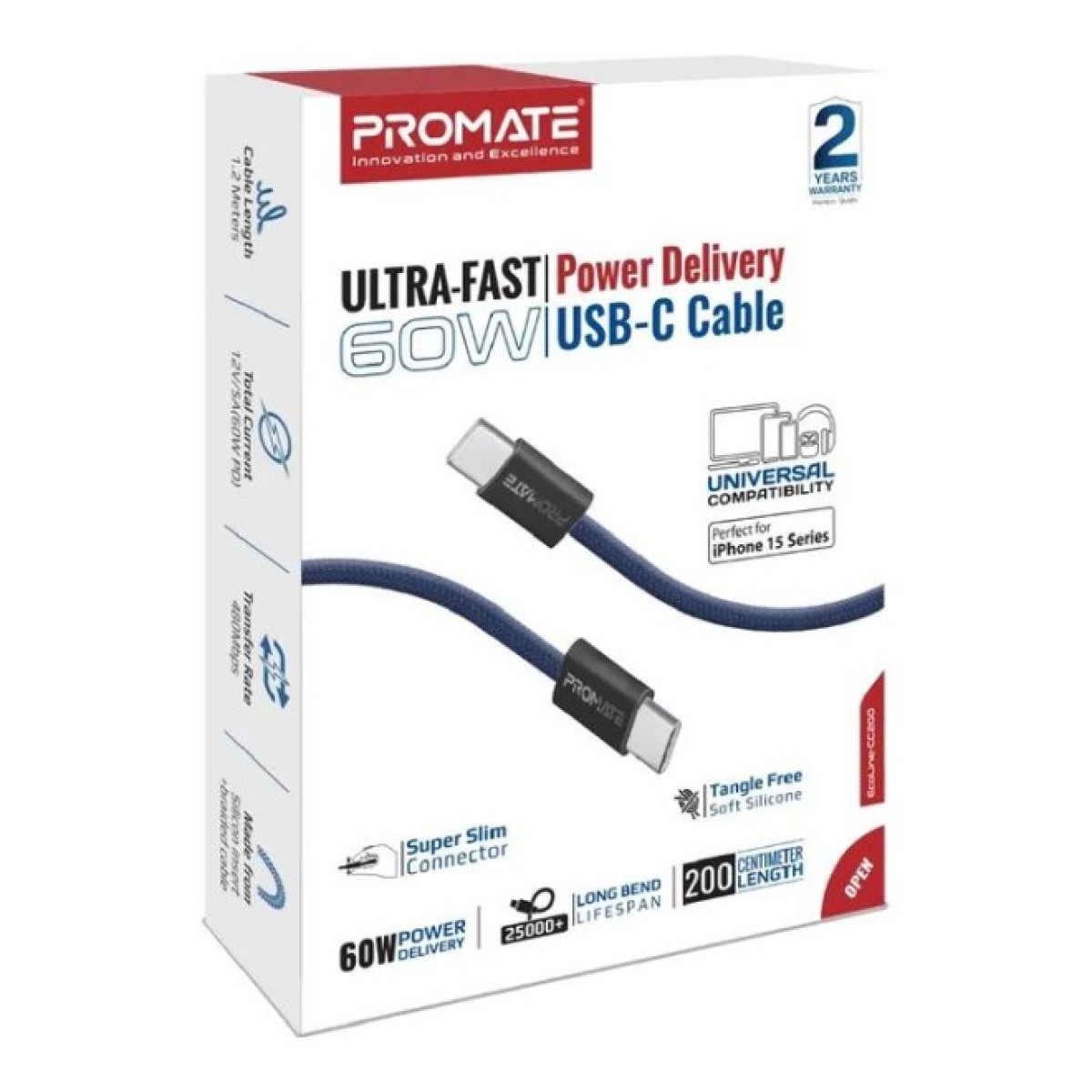 Дата кабель USB-C to USB-C ecoline-cc200.navy Promate (ecoline-cc200.navy) 98_98.jpg - фото 3