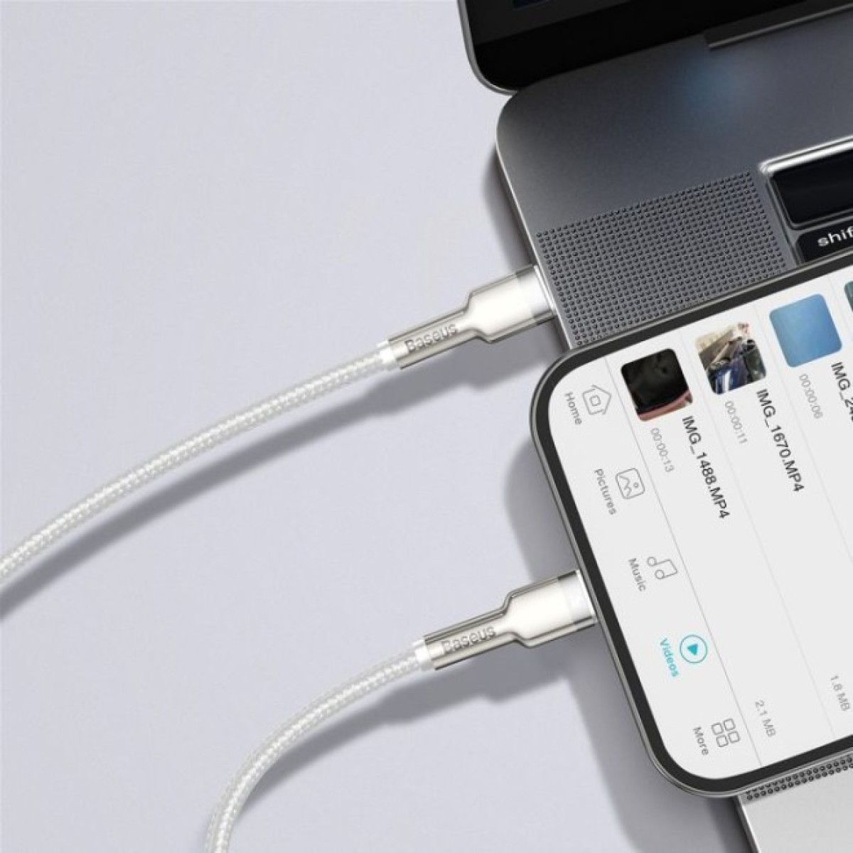 Дата кабель USB-C to Lightning 2.0m Cafule Metal PD 20W white Baseus (CATLJK-B02) 98_98.jpg - фото 6