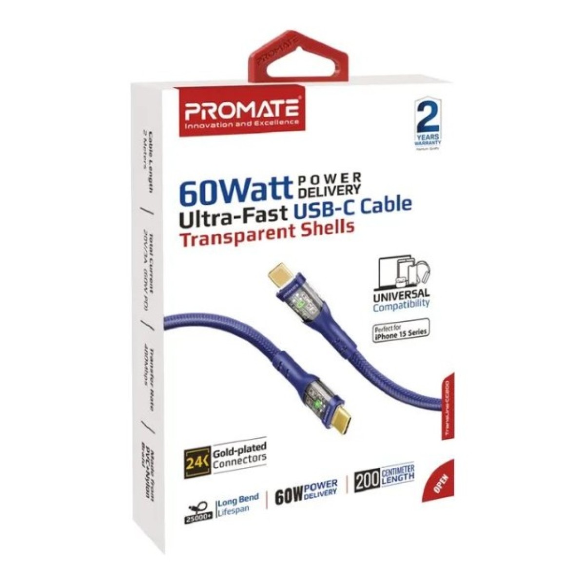 Дата кабель USB-C to USB-C transline-cc200.navy Promate (transline-cc200.navy) 98_98.jpg - фото 3