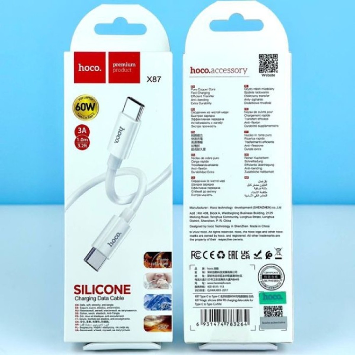Дата кабель USB-C to USB-C 1.0m Magic silicone PD 60W X87 white HOCO (6931474783264) 98_98.jpg - фото 6