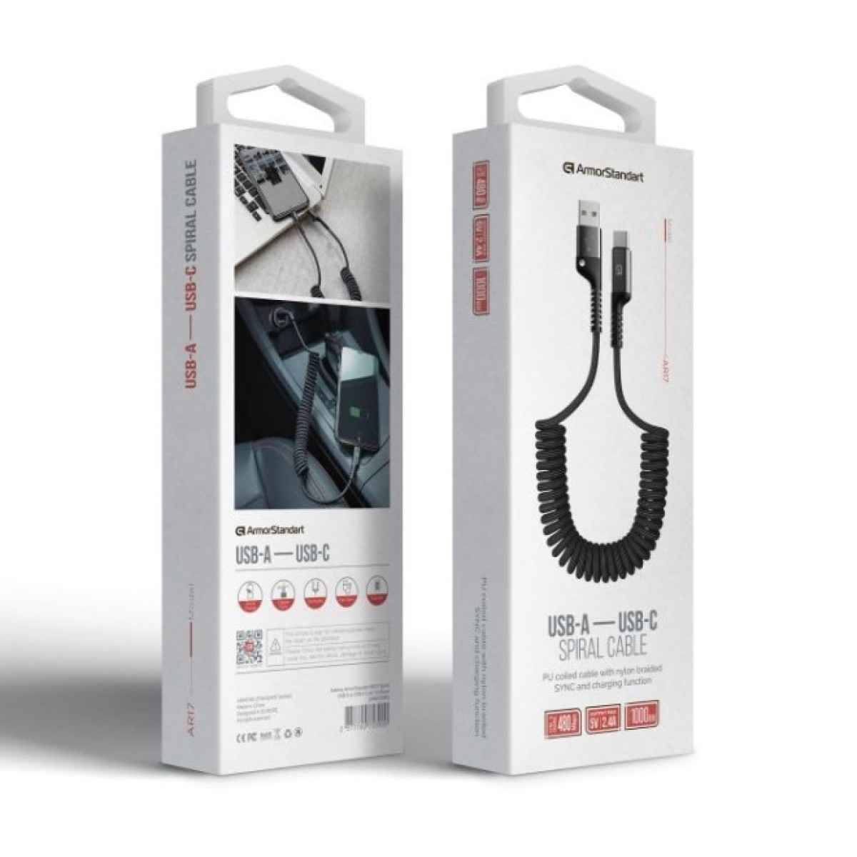 Дата кабель USB 2.0 AM to USB-C 1.0m Spiral 2.4A black Armorstandart (ARM75390) 98_98.jpg - фото 3