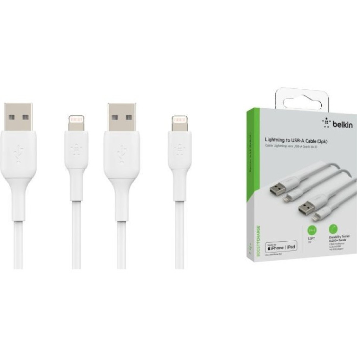 Дата кабель USB 2.0 AM to Lightning 1.0m 12W PVC (2 Pack) White Belkin (CAA001BT1MWH2PK) 98_98.jpg - фото 4