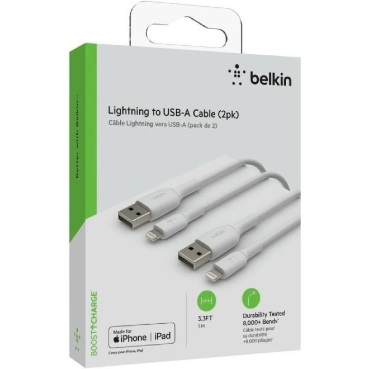 Дата кабель USB 2.0 AM to Lightning 1.0m 12W PVC (2 Pack) White Belkin (CAA001BT1MWH2PK) 98_98.jpg - фото 5