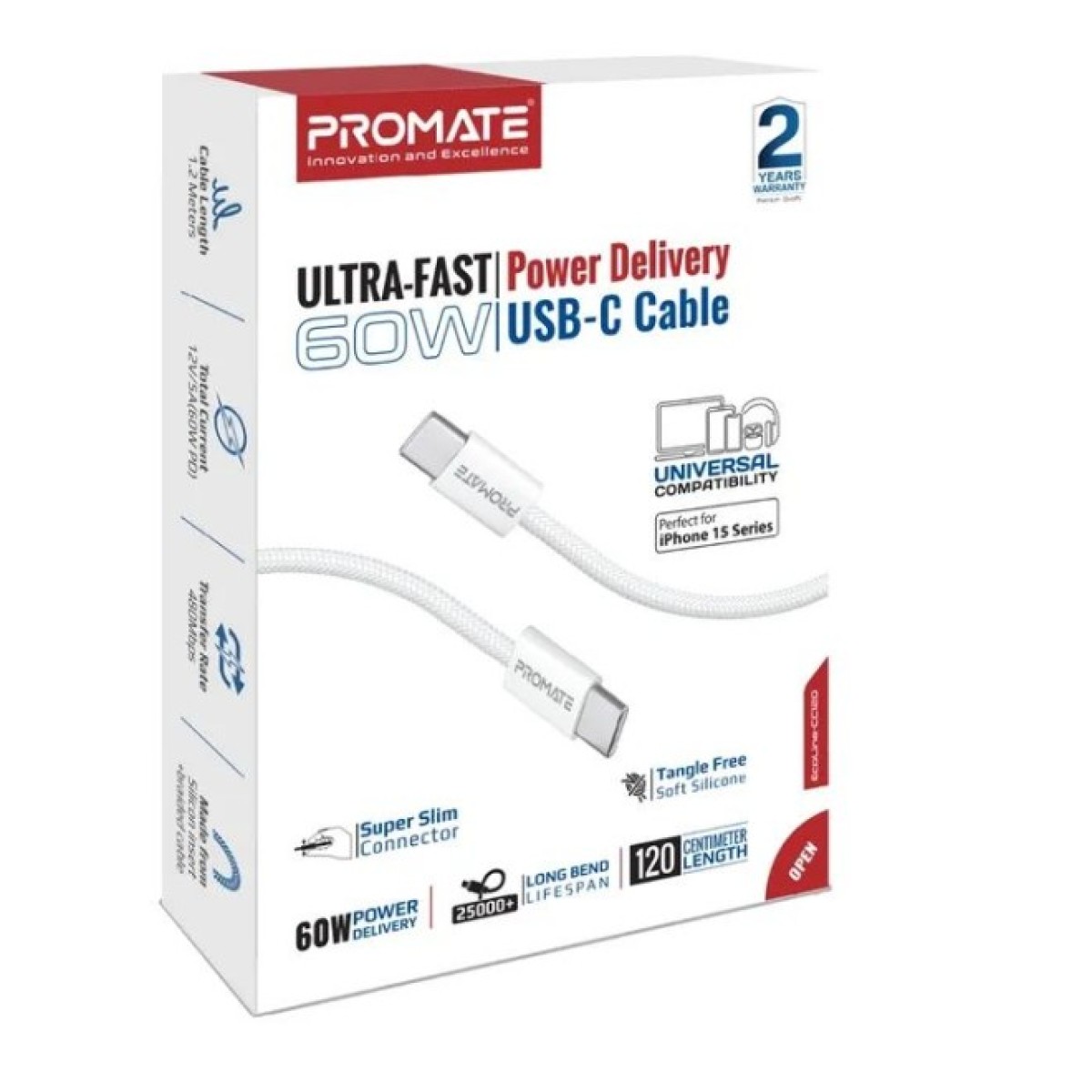 Дата кабель USB-C to USB-C ecoline-cc120.white Promate (ecoline-cc120.white) 98_98.jpg - фото 7