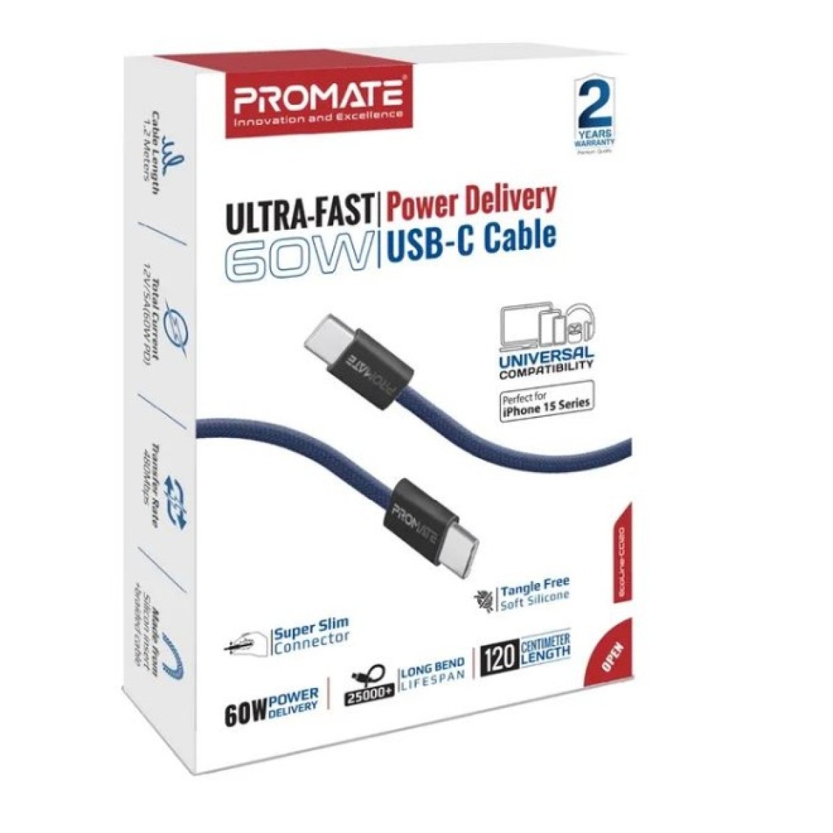 Дата кабель USB-C to USB-C ecoline-cc120.navy Promate (ecoline-cc120.navy) 98_98.jpg - фото 5