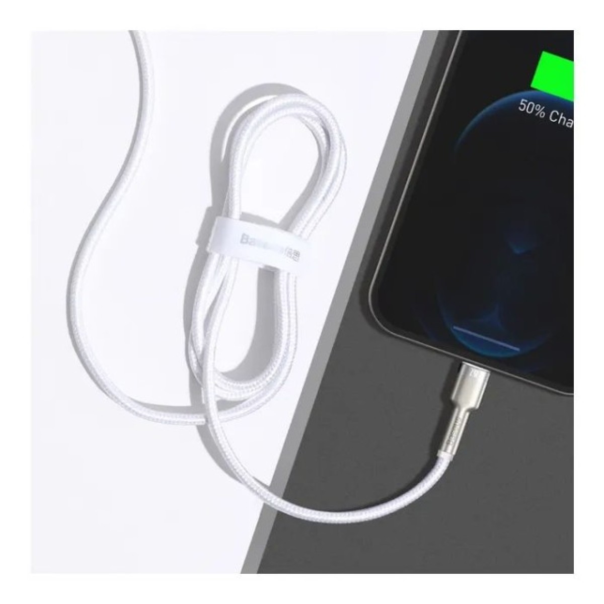 Дата кабель USB 2.0 AM to Lightning 1.0m Cafule Series Metal 2.4A White Baseus (CALJK-A02) 98_98.jpg - фото 11