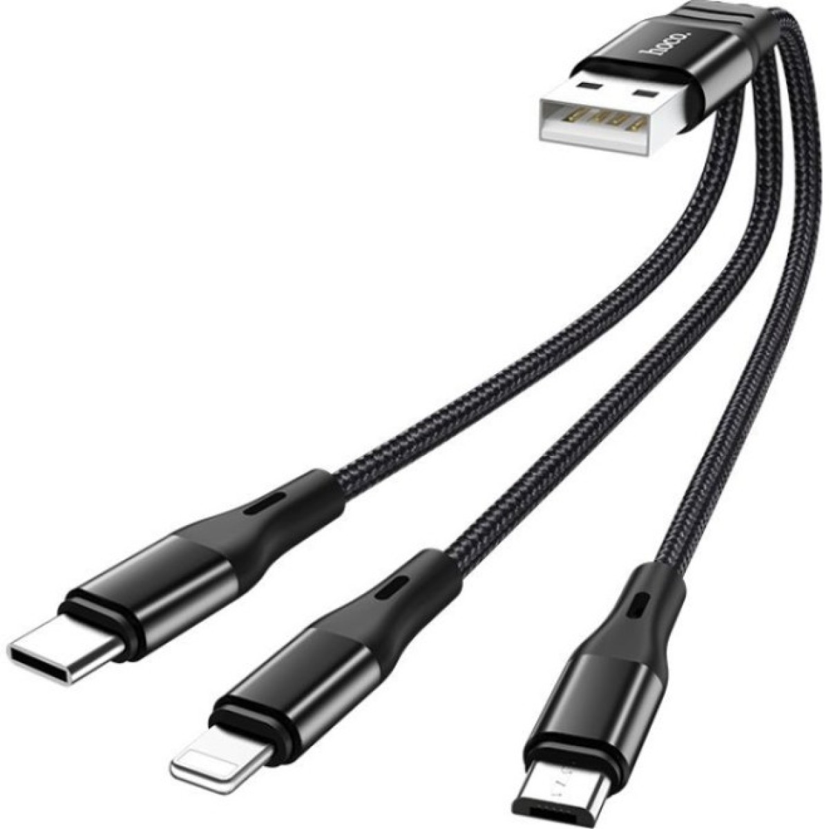 Дата кабель USB 2.0 AM to Lightning+USB-C+Micro 5P 0.25m 2.4A nylon X47 black HOCO (6931474727398) 98_98.jpg - фото 4