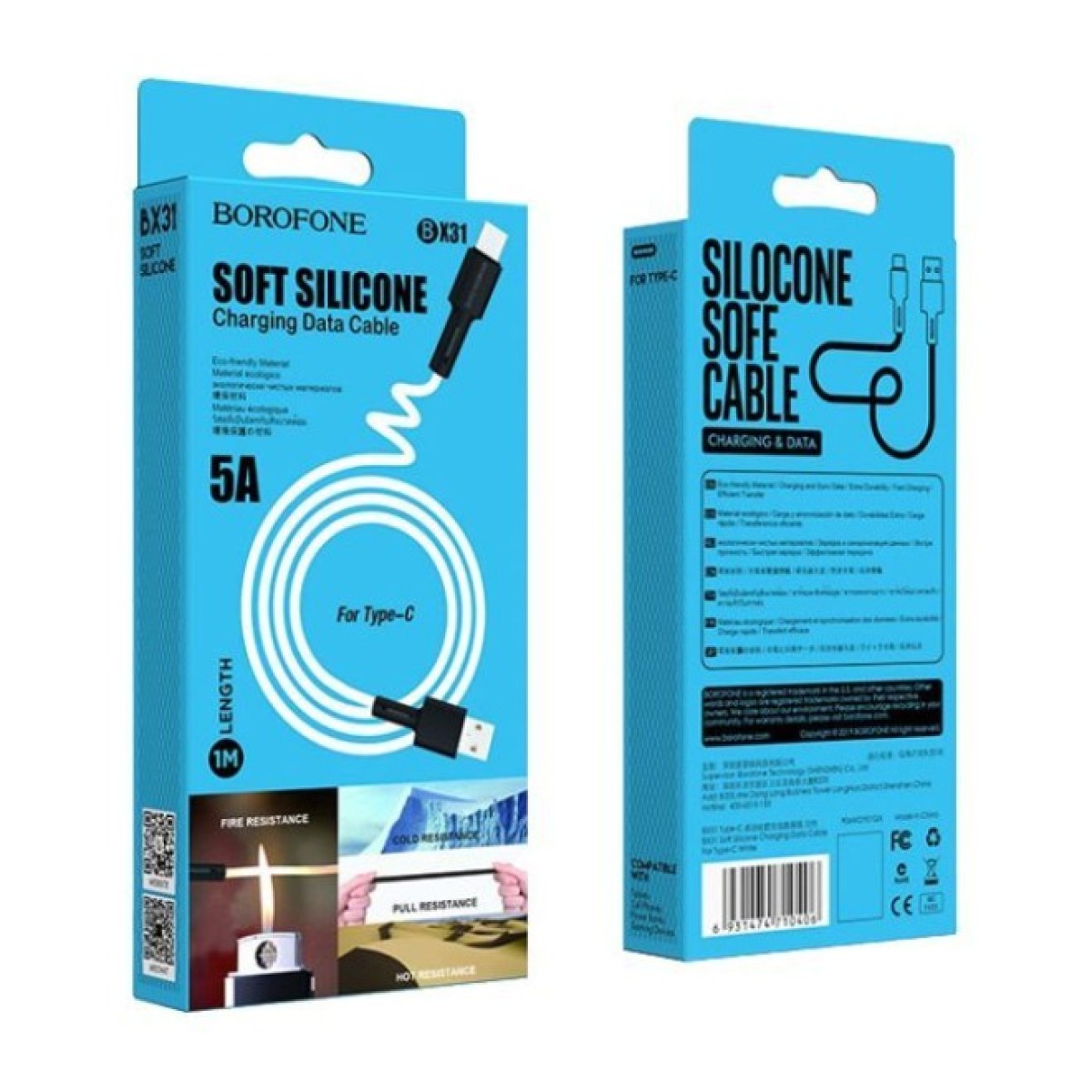 Дата кабель USB 2.0 AM to USB-C 1.0m 3A silicone BX31 white BOROFONE (6931474710406) 98_98.jpg - фото 3