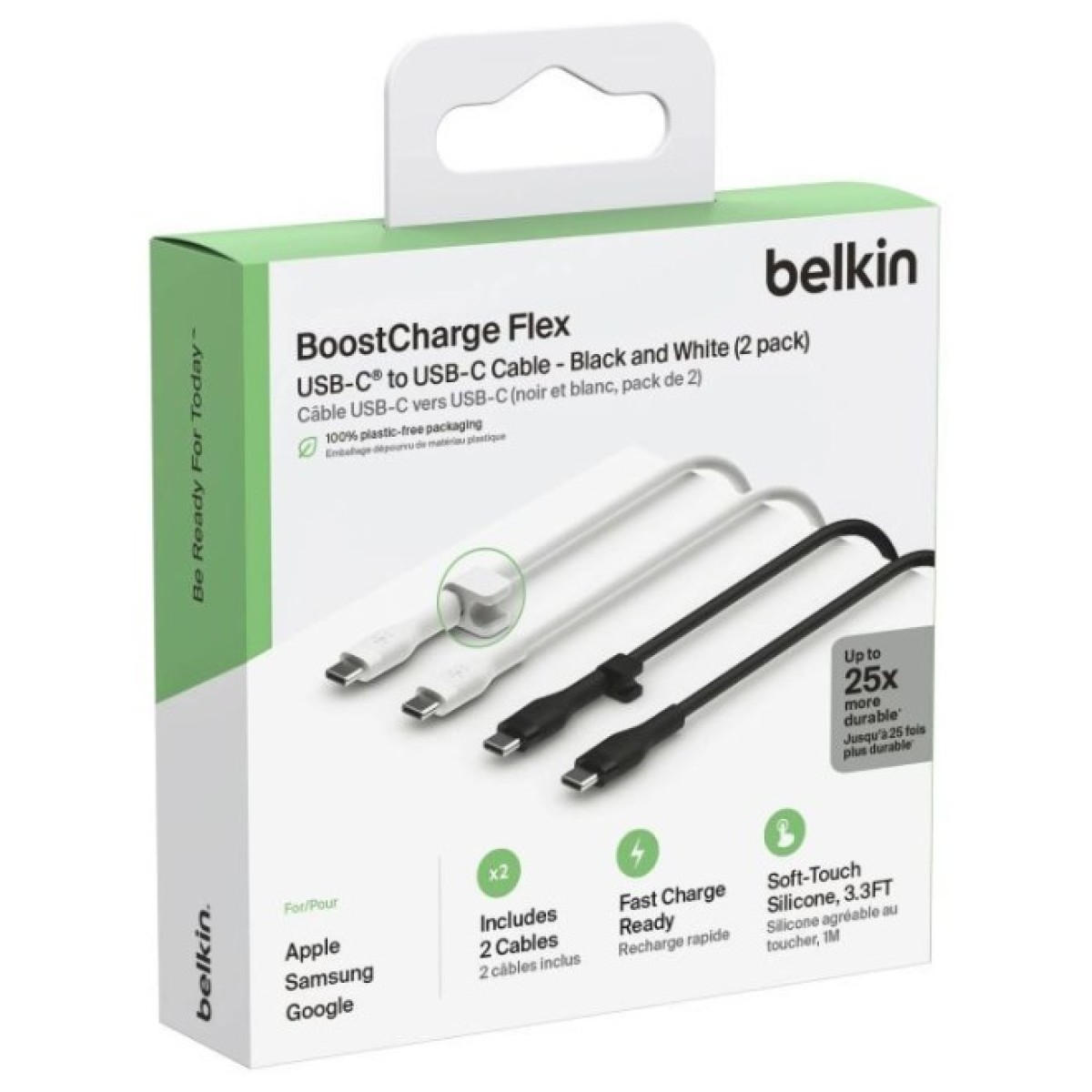 Дата кабель USB-C to USB-C 1.0m 60W (2 Pack) Black/White Belkin (CAB009BT1MBW2PK) 98_98.jpg - фото 2