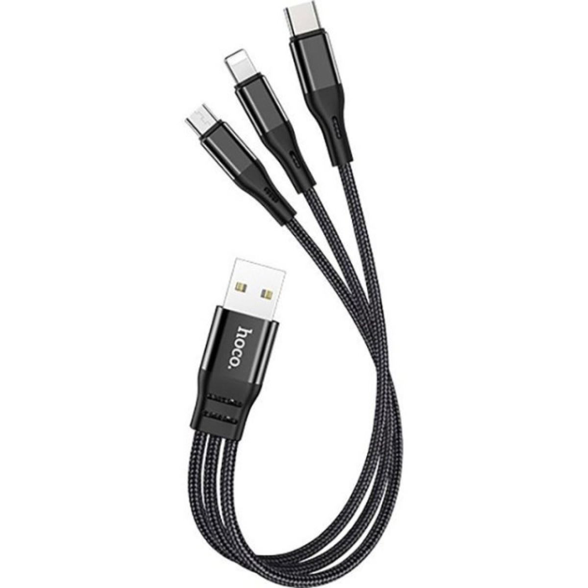 Дата кабель USB 2.0 AM to Lightning+USB-C+Micro 5P 0.25m 2.4A nylon X47 black HOCO (6931474727398) 98_98.jpg - фото 6