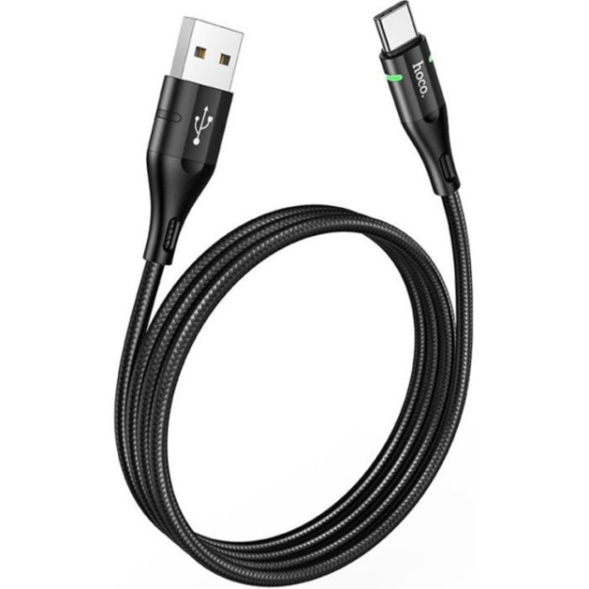 Дата кабель USB 2.0 AM to USB-C 1.2m 3A nylon aluminum with light indicator U93 black HOCO (6931474732170) 98_98.jpg - фото 3