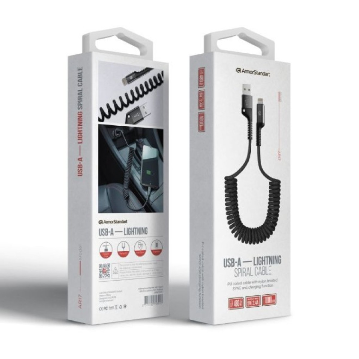Дата кабель USB 2.0 AM to Lightning 1.0m Spiral 2.4A black Armorstandart (ARM75391) 98_98.jpg - фото 3