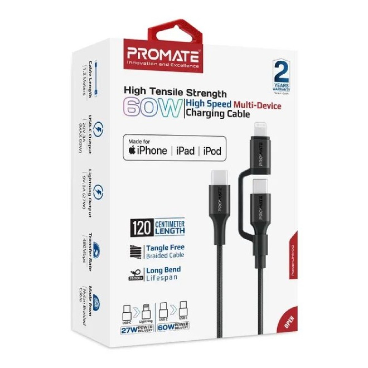 Дата кабель USB-C to USB-C/Lightning powerlink-cci.black Promate (powerlink-cci.black) 98_98.jpg - фото 6