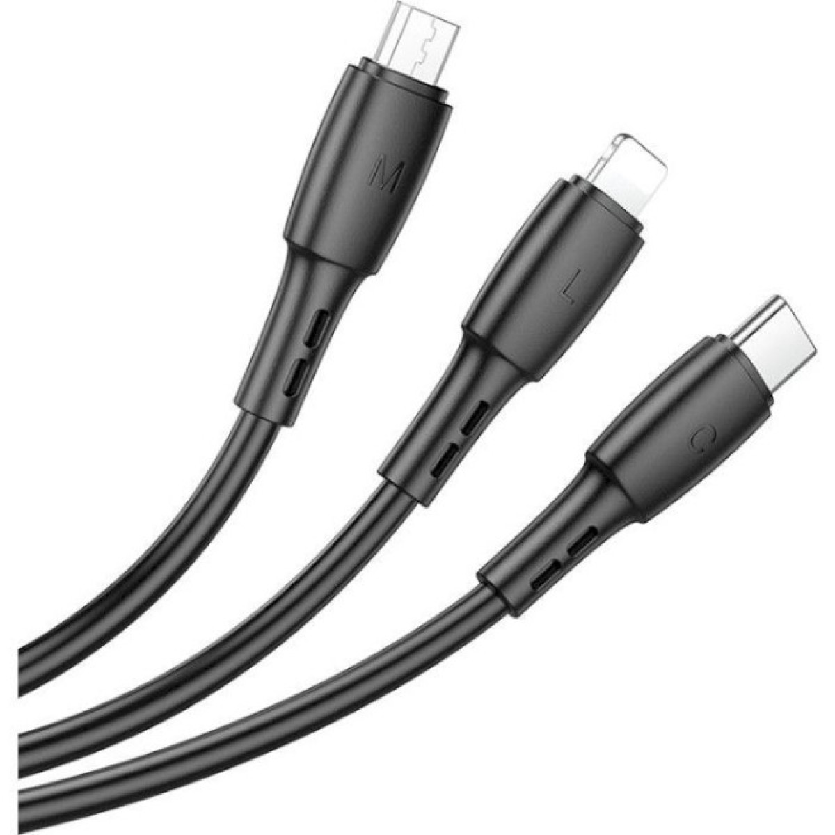 Дата кабель USB 2.0 AM to Lightning+USB-C+Micro 5P 1.0m 2A PVC BX71 black BOROFONE (6974443384543) 98_98.jpg - фото 2