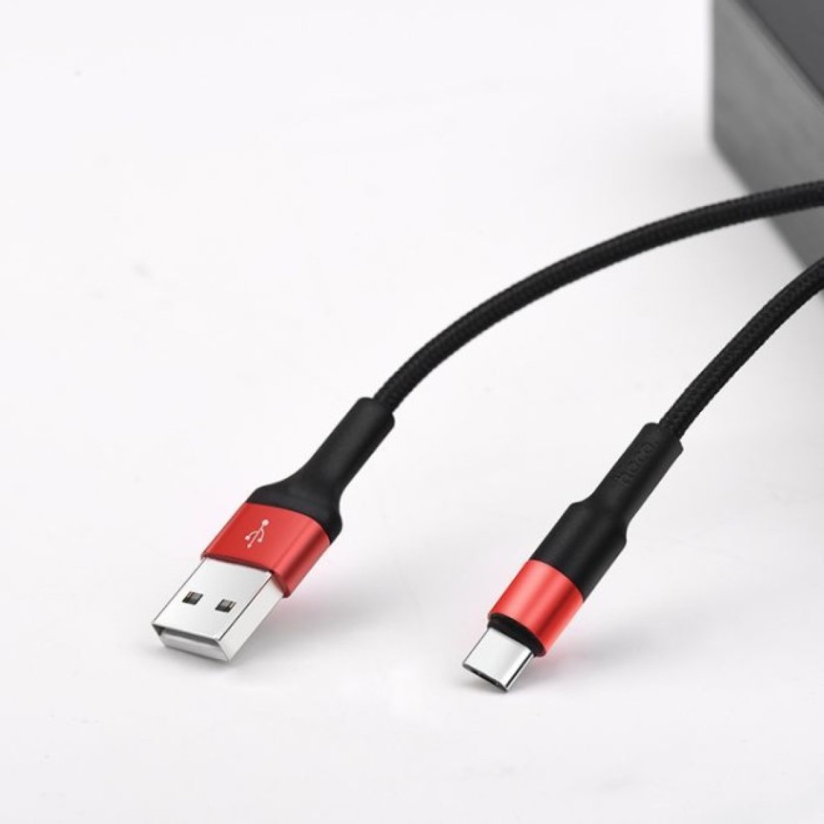 Дата кабель USB 2.0 AM to USB-C 1.0m 2A 18W nylon X26 black+red HOCO (6957531080251) 98_98.jpg - фото 4