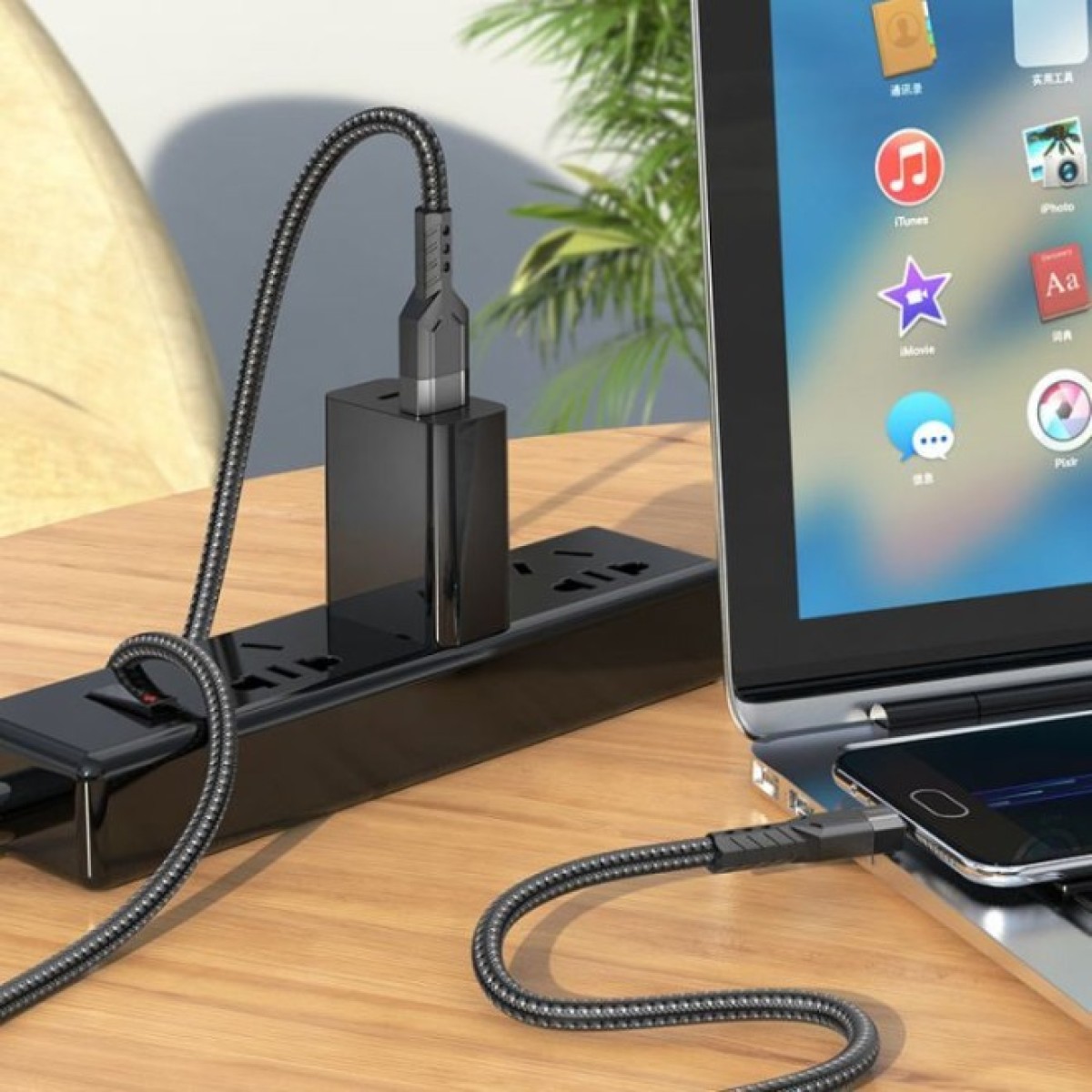 Дата кабель USB 2.0 AM to Micro 5P 1.2m 2.4A nylon aluminum U110 black HOCO (6931474770585) 98_98.jpg - фото 3
