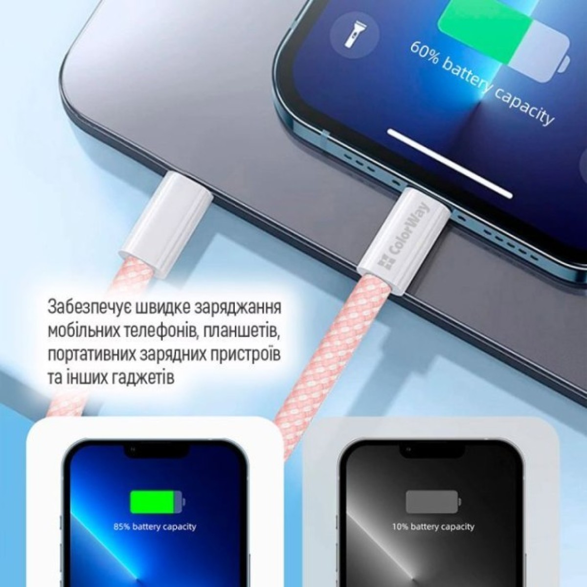 Дата кабель USB-C to Lightning 1.0m 27W pink ColorWay (CW-CBPDCL061-P) 98_98.jpg - фото 4