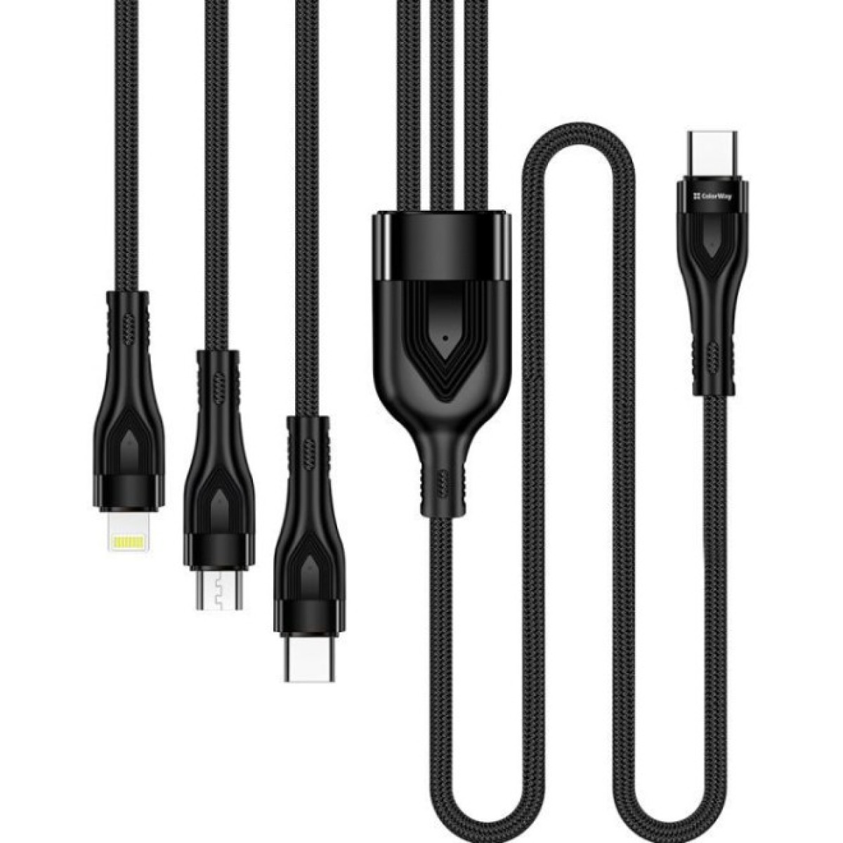 Дата кабель USB 2.0 AM to Lightning + Micro 5P + Type-C 1.2m 3.0A (PD60W data) Black ColorWay (CW-CBPDU3060-BK) 98_98.jpg - фото 2