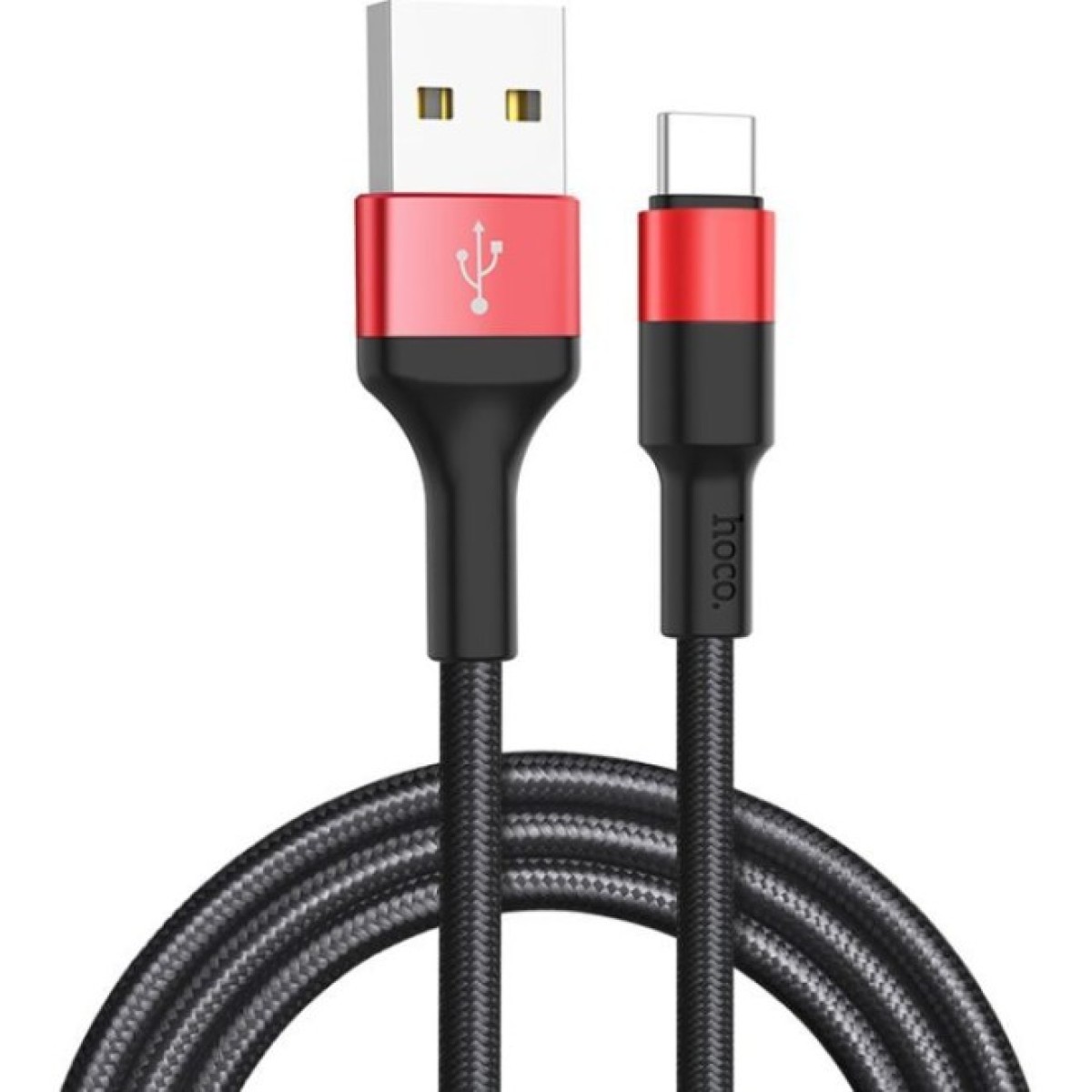 Дата кабель USB 2.0 AM to USB-C 1.0m 2A 18W nylon X26 black+red HOCO (6957531080251) 256_256.jpg