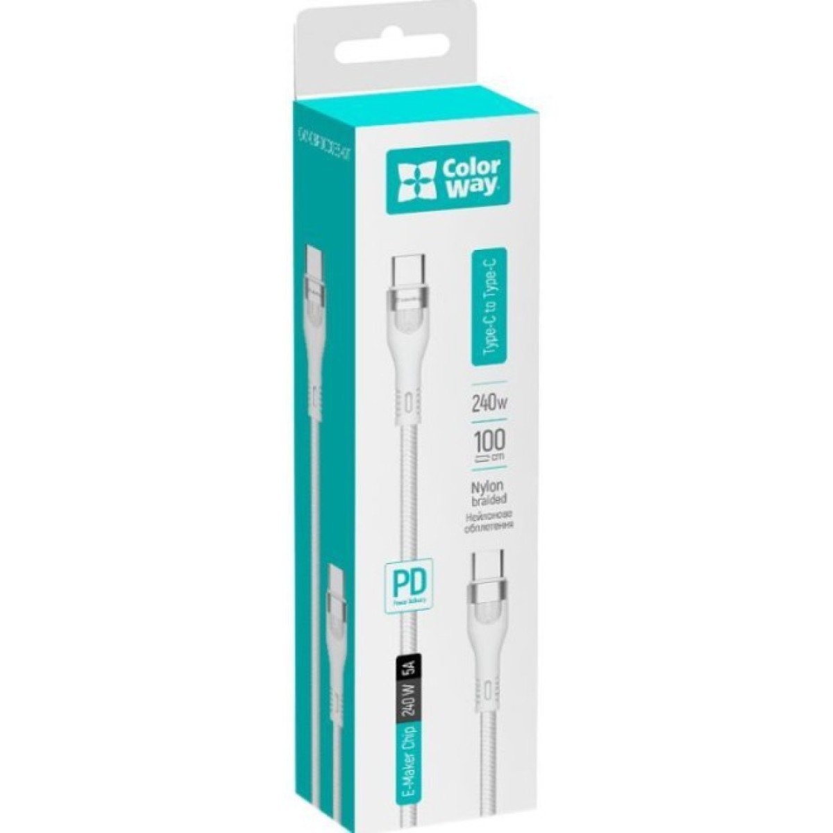 Дата кабель USB-C to USB-C 1.0m (PD Fast Charging 240W) 5А white ColorWay (CW-CBPDCC065-WT) 98_98.jpg - фото 2