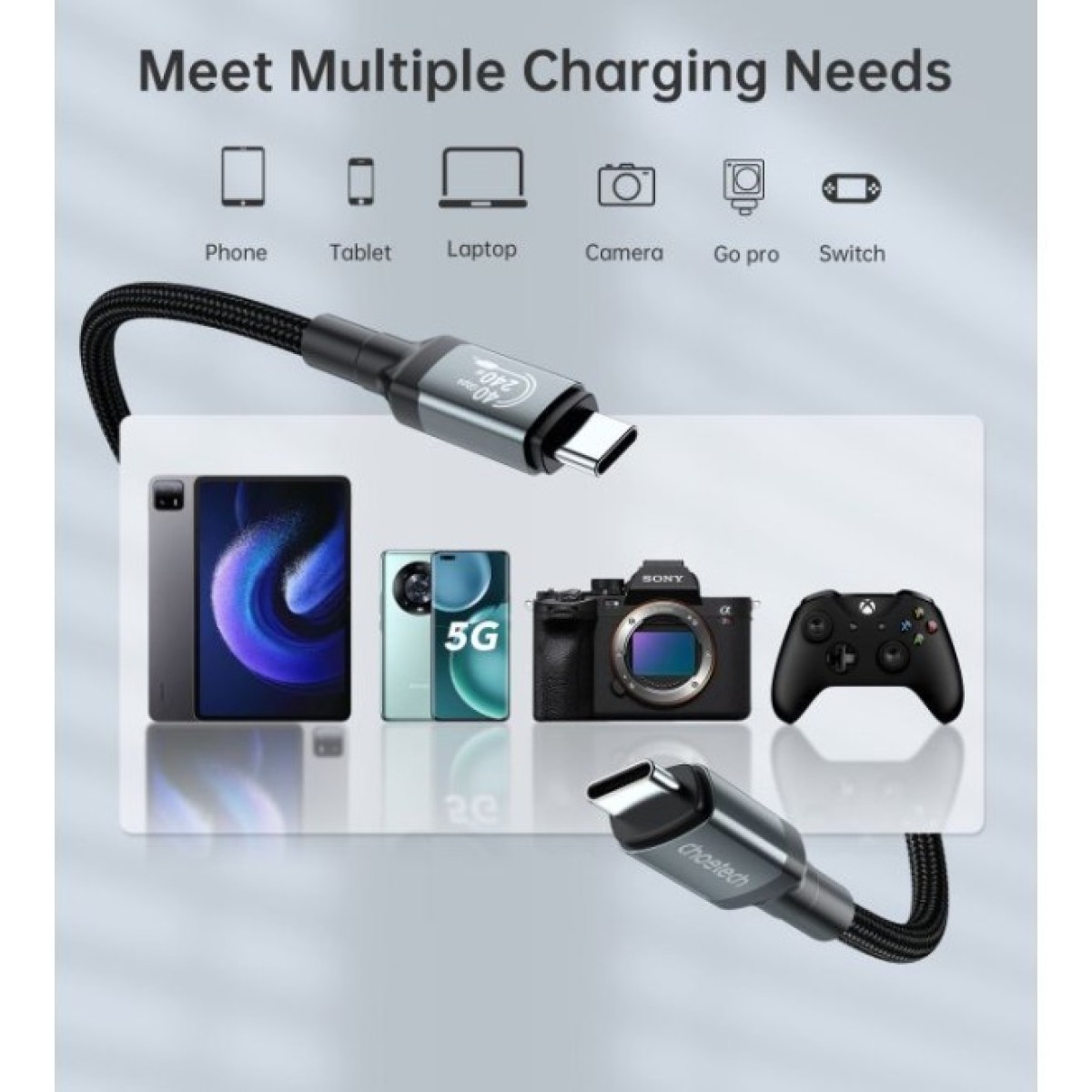 Дата кабель USB-C to USB-C 1.2m USB4.0 Gen3 240W (8K HDR) Choetech (XCC-1040-GY) 98_98.jpg - фото 3