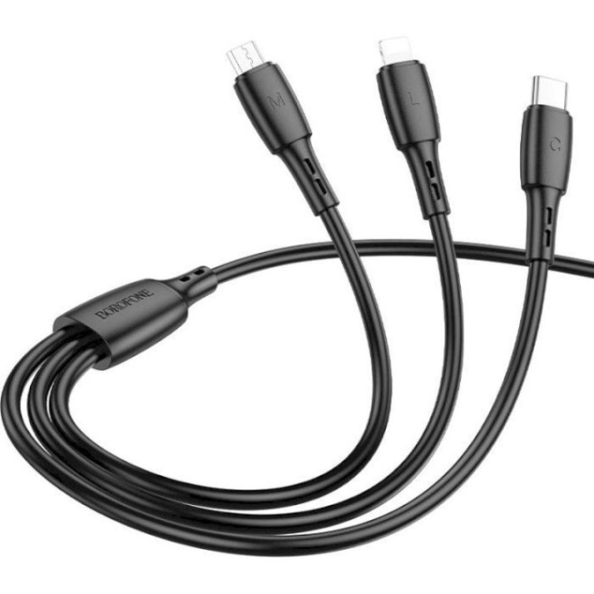 Дата кабель USB 2.0 AM to Lightning+USB-C+Micro 5P 1.0m 2A PVC BX71 black BOROFONE (6974443384543) 98_98.jpg - фото 3