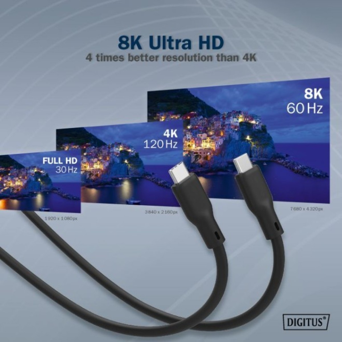 Дата кабель USB-C to USB-C 1.0m USB 4.0 Gen3 40G 240W 8K silicone black Digitus (AK-300344-010-S) 98_98.jpg - фото 6