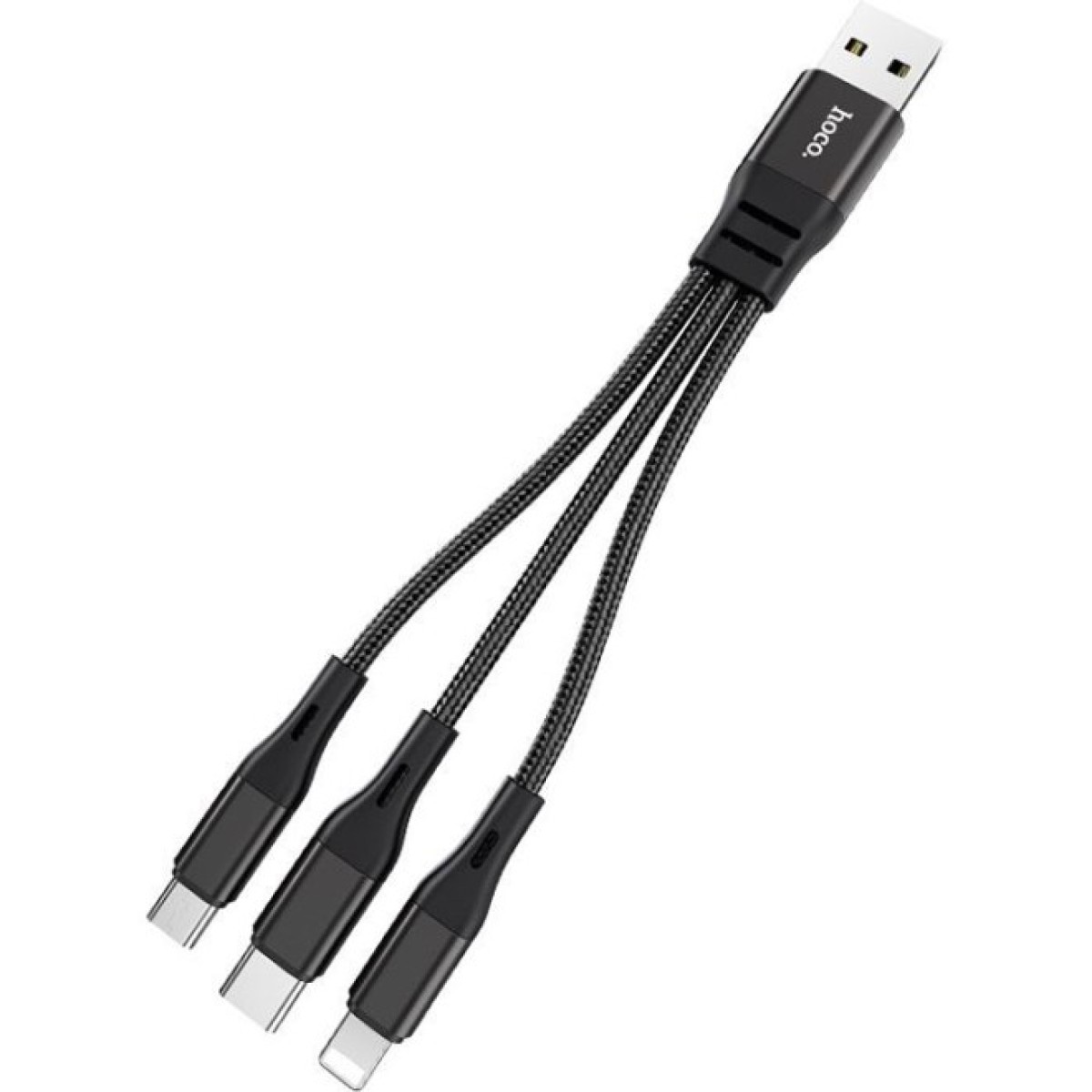 Дата кабель USB 2.0 AM to Lightning+USB-C+Micro 5P 0.25m 2.4A nylon X47 black HOCO (6931474727398) 256_256.jpg